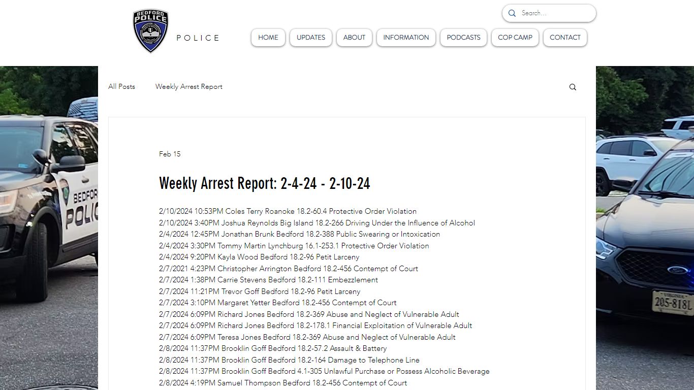 Weekly Arrest Report: 2-4-24 - 2-10-24 - bedfordvapolice.com